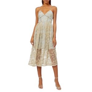 Self-Portrait Gold-grey Floral Embroidered Mesh Midi Dress